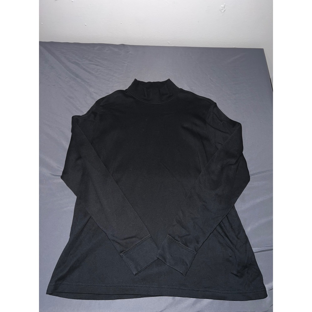 Lands End Black Relaxed‎ Mock Neck Long Sleeve Cotton Top Womens Size L 14-16
